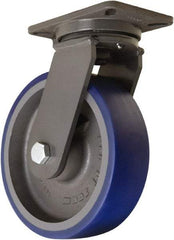 Hamilton - 10" Diam x 3" Wide x 12-1/2" OAH Top Plate Mount Swivel Caster - Polyurethane Mold onto Cast Iron Center, 2,400 Lb Capacity, Tapered Roller Bearing, 5-1/4 x 7-1/4" Plate - USA Tool & Supply