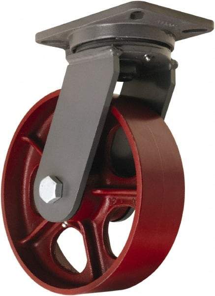 Hamilton - 10" Diam x 3" Wide x 12-1/2" OAH Top Plate Mount Swivel Caster - Cast Iron, 2,600 Lb Capacity, Tapered Roller Bearing, 5-1/4 x 7-1/4" Plate - USA Tool & Supply