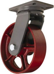 Hamilton - 10" Diam x 3" Wide x 12-1/2" OAH Top Plate Mount Swivel Caster - Cast Iron, 2,600 Lb Capacity, Tapered Roller Bearing, 5-1/4 x 7-1/4" Plate - USA Tool & Supply