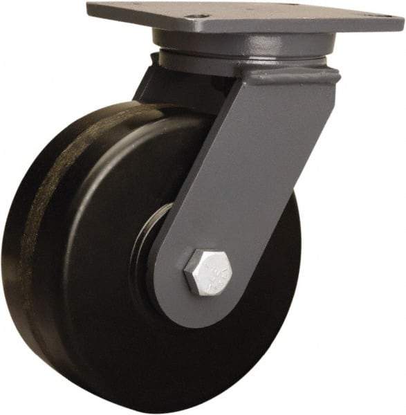Hamilton - 8" Diam x 3" Wide x 10-1/2" OAH Top Plate Mount Swivel Caster - Phenolic, 3,000 Lb Capacity, Tapered Roller Bearing, 5-1/4 x 7-1/4" Plate - USA Tool & Supply