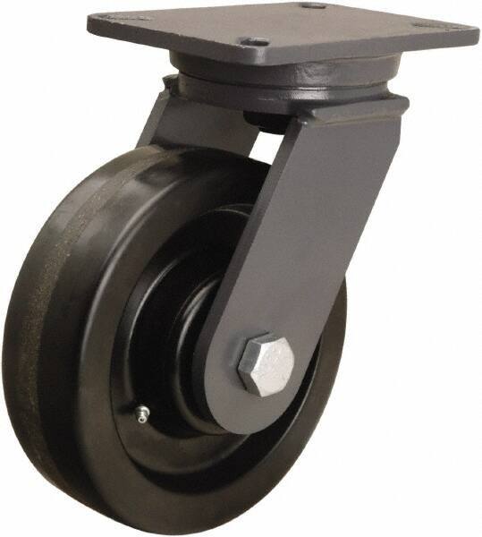 Hamilton - 8" Diam x 2-1/2" Wide x 10-1/2" OAH Top Plate Mount Swivel Caster - Phenolic, 2,000 Lb Capacity, Straight Roller Bearing, 5-1/4 x 7-1/4" Plate - USA Tool & Supply