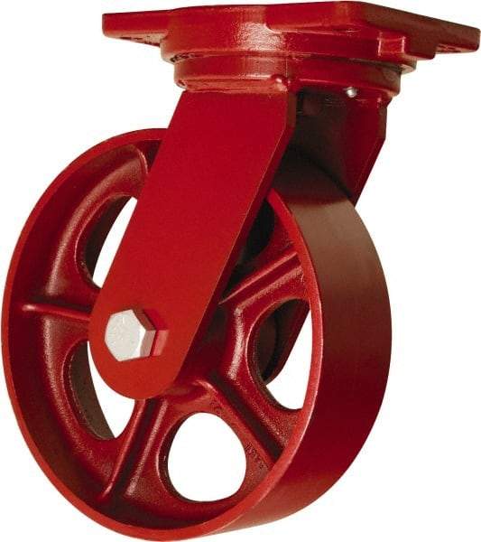 Hamilton - 10" Diam x 3" Wide x 12-1/2" OAH Top Plate Mount Swivel Caster - Cast Iron, 2,600 Lb Capacity, Tapered Roller Bearing, 6-1/8 x 7-1/2" Plate - USA Tool & Supply