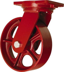 Hamilton - 10" Diam x 3" Wide x 12-1/2" OAH Top Plate Mount Swivel Caster - Cast Iron, 2,600 Lb Capacity, Straight Roller Bearing, 6-1/8 x 7-1/2" Plate - USA Tool & Supply