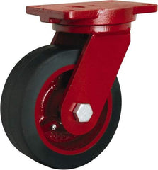 Hamilton - 10" Diam x 3" Wide x 12-1/2" OAH Top Plate Mount Swivel Caster - Rubber Mold on Cast Iron, 1,000 Lb Capacity, Precision Tapered Roller Bearing, 6-1/8 x 7-1/2" Plate - USA Tool & Supply