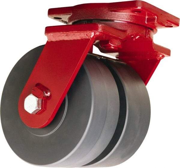 Hamilton - 8" Diam x 3" Wide x 10-1/2" OAH Top Plate Mount Dual Swivel Caster - Nylon, 7,000 Lb Capacity, Sealed Precision Ball Bearing, 6-1/8 x 7-1/2" Plate - USA Tool & Supply
