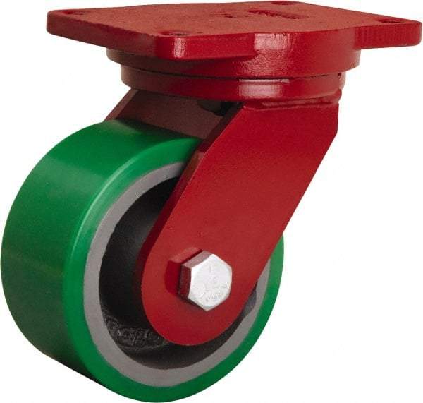 Hamilton - 6" Diam x 3" Wide x 8-1/2" OAH Top Plate Mount Swivel Caster - Polyurethane Mold onto Cast Iron Center, 2,200 Lb Capacity, Sealed Precision Ball Bearing, 6-1/8 x 7-1/2" Plate - USA Tool & Supply