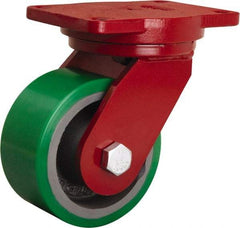 Hamilton - 6" Diam x 3" Wide x 8-1/2" OAH Top Plate Mount Swivel Caster - Polyurethane Mold onto Cast Iron Center, 2,200 Lb Capacity, Sealed Precision Ball Bearing, 6-1/8 x 7-1/2" Plate - USA Tool & Supply