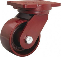 Hamilton - 6" Diam x 3" Wide x 8-1/2" OAH Top Plate Mount Swivel Caster - Cast Iron, 2,500 Lb Capacity, Tapered Roller Bearing, 6-1/8 x 7-1/2" Plate - USA Tool & Supply