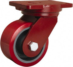 Hamilton - 6" Diam x 3" Wide x 8-1/2" OAH Top Plate Mount Swivel Caster - Polyurethane Mold on Forged Steel, 2,600 Lb Capacity, Sealed Precision Ball Bearing, 6-1/8 x 7-1/2" Plate - USA Tool & Supply