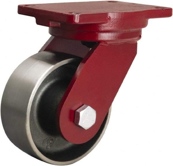 Hamilton - 6" Diam x 2-1/2" Wide x 8-1/2" OAH Top Plate Mount Swivel Caster - Forged Steel, 3,500 Lb Capacity, Tapered Roller Bearing, 6-1/8 x 7-1/2" Plate - USA Tool & Supply