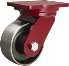 Hamilton - 6" Diam x 2-1/2" Wide x 8-1/2" OAH Top Plate Mount Swivel Caster - Forged Steel, 3,500 Lb Capacity, Tapered Roller Bearing, 6-1/8 x 7-1/2" Plate - USA Tool & Supply