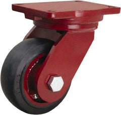 Hamilton - 6" Diam x 2-1/2" Wide x 8-1/2" OAH Top Plate Mount Swivel Caster - Rubber Mold on Cast Iron, 540 Lb Capacity, Precision Tapered Roller Bearing, 6-1/8 x 7-1/2" Plate - USA Tool & Supply