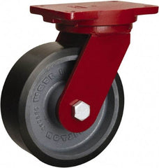 Hamilton - 8" Diam x 3" Wide x 10-1/2" OAH Top Plate Mount Swivel Caster - Polyurethane Mold onto Cast Iron Center, 3,250 Lb Capacity, Tapered Roller Bearing, 6-1/8 x 7-1/2" Plate - USA Tool & Supply