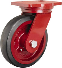 Hamilton - 8" Diam x 2-1/2" Wide x 10-1/2" OAH Top Plate Mount Swivel Caster - Rubber Mold on Cast Iron, 670 Lb Capacity, Straight Roller Bearing, 6-1/8 x 7-1/2" Plate - USA Tool & Supply