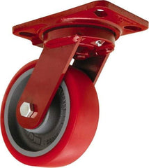 Hamilton - 6" Diam x 2" Wide x 7-3/4" OAH Top Plate Mount Swivel Caster - Polyurethane Mold onto Cast Iron Center, 1,400 Lb Capacity, Sealed Precision Ball Bearing, 4-1/2 x 6-1/2" Plate - USA Tool & Supply