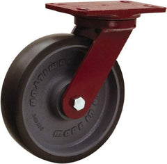 Hamilton - 8" Diam x 2" Wide x 9-3/4" OAH Top Plate Mount Swivel Caster - Polyurethane Mold onto Cast Iron Center, 1,950 Lb Capacity, Sealed Precision Ball Bearing, 4-1/2 x 6-1/2" Plate - USA Tool & Supply