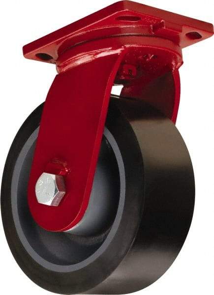 Hamilton - 12" Diam x 4" Wide x 15-1/2" OAH Top Plate Mount Swivel Caster - Polyurethane Mold on Forged Steel, 7,800 Lb Capacity, Tapered Roller Bearing, 6-1/2 x 7-1/2" Plate - USA Tool & Supply