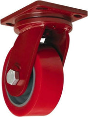 Hamilton - 8" Diam x 3" Wide x 10-1/2" OAH Top Plate Mount Swivel Caster - Polyurethane, 4,200 Lb Capacity, Sealed Precision Ball Bearing, 6-1/2 x 7-1/2" Plate - USA Tool & Supply