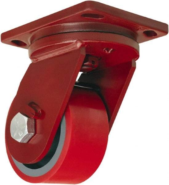 Hamilton - 6" Diam x 3" Wide x 8-1/2" OAH Top Plate Mount Swivel Caster - Polyurethane Mold onto Cast Iron Center, 2,600 Lb Capacity, Sealed Precision Ball Bearing, 6-1/2 x 7-1/2" Plate - USA Tool & Supply