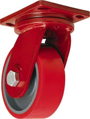 Hamilton - 8" Diam x 3" Wide x 10-1/2" OAH Top Plate Mount Swivel Caster - Polyurethane Mold onto Cast Iron Center, 3,000 Lb Capacity, Sealed Precision Ball Bearing, 6-1/2 x 7-1/2" Plate - USA Tool & Supply