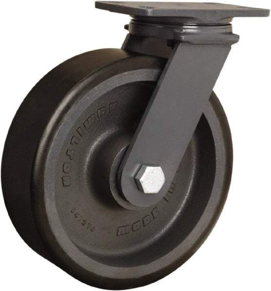 Hamilton - 10" Diam x 3" Wide x 12-1/16" OAH Top Plate Mount Swivel Caster - Polyurethane Mold onto Cast Iron Center, 2,400 Lb Capacity, Tapered Roller Bearing, 4-1/2 x 6-1/2" Plate - USA Tool & Supply