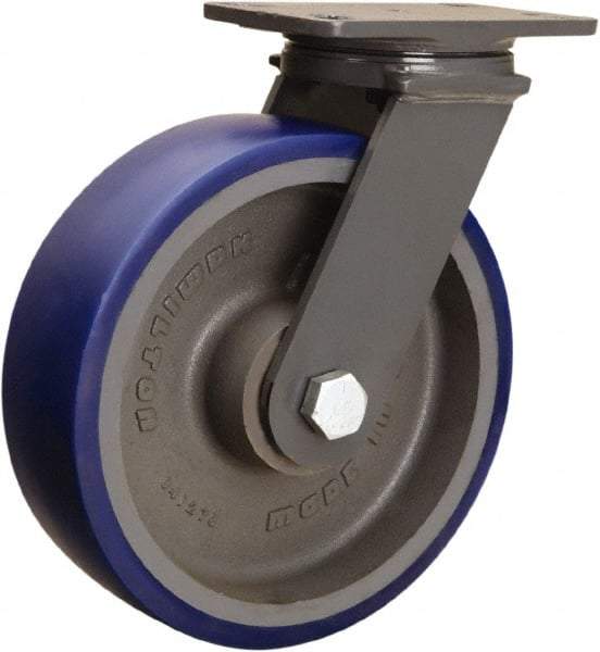 Hamilton - 10" Diam x 3" Wide x 12-1/16" OAH Top Plate Mount Swivel Caster - Polyurethane Mold onto Cast Iron Center, 2,400 Lb Capacity, Sealed Precision Ball Bearing, 4-1/2 x 6-1/2" Plate - USA Tool & Supply