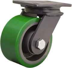 Hamilton - 6" Diam x 3" Wide x 7-3/4" OAH Top Plate Mount Swivel Caster - Polyurethane Mold onto Cast Iron Center, 2,200 Lb Capacity, Sealed Precision Ball Bearing, 4-1/2 x 6-1/2" Plate - USA Tool & Supply