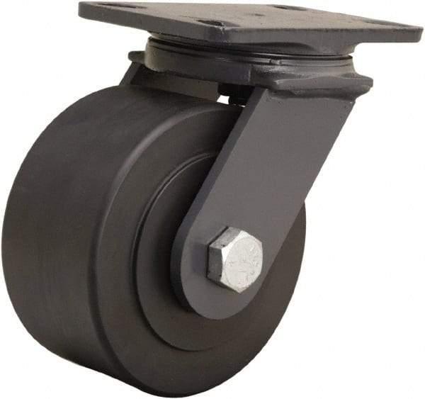 Hamilton - 6" Diam x 3" Wide x 7-3/4" OAH Top Plate Mount Swivel Caster - Nylon, 2,400 Lb Capacity, Sealed Precision Ball Bearing, 4-1/2 x 6-1/2" Plate - USA Tool & Supply