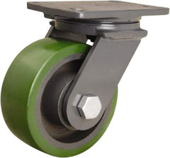 Hamilton - 6" Diam x 2-1/2" Wide x 7-3/4" OAH Top Plate Mount Swivel Caster - Polyurethane Mold onto Cast Iron Center, 1,600 Lb Capacity, Sealed Precision Ball Bearing, 4-1/2 x 6-1/2" Plate - USA Tool & Supply