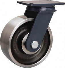 Hamilton - 8" Diam x 3" Wide x 10-1/4" OAH Top Plate Mount Swivel Caster - Forged Steel, 2,400 Lb Capacity, Tapered Roller Bearing, 4-1/2 x 6-1/2" Plate - USA Tool & Supply