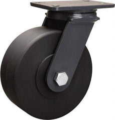 Hamilton - 8" Diam x 3" Wide x 10-1/4" OAH Top Plate Mount Swivel Caster - Nylon, 2,400 Lb Capacity, Sealed Precision Ball Bearing, 4-1/2 x 6-1/2" Plate - USA Tool & Supply