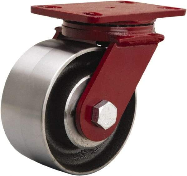 Hamilton - 6" Diam x 3" Wide x 7-1/2" OAH Top Plate Mount Swivel Caster - Forged Steel, 2,200 Lb Capacity, Tapered Roller Bearing, 4-1/2 x 6-1/2" Plate - USA Tool & Supply