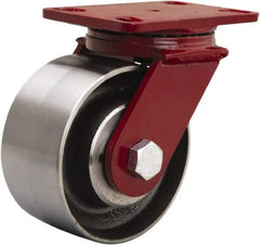 Hamilton - 6" Diam x 3" Wide x 7-1/2" OAH Top Plate Mount Swivel Caster - Forged Steel, 2,200 Lb Capacity, Sealed Precision Ball Bearing, 4-1/2 x 6-1/2" Plate - USA Tool & Supply