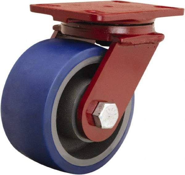 Hamilton - 6" Diam x 3" Wide x 7-1/2" OAH Top Plate Mount Swivel Caster - Polyurethane Mold onto Cast Iron Center, 1,800 Lb Capacity, Sealed Precision Ball Bearing, 4-1/2 x 6-1/2" Plate - USA Tool & Supply