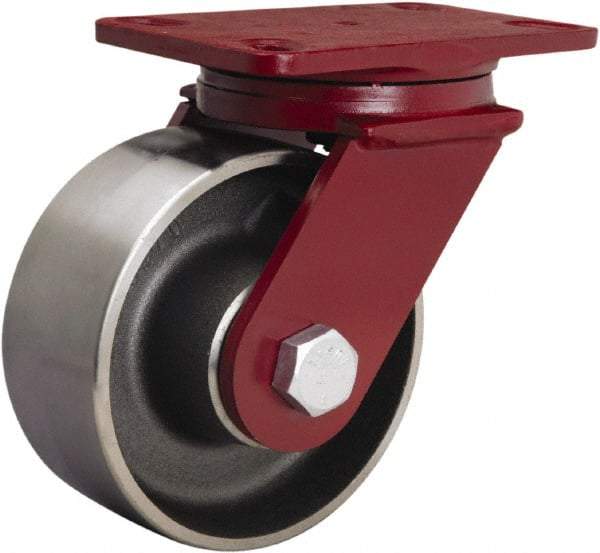 Hamilton - 6" Diam x 2-1/2" Wide x 7-1/2" OAH Top Plate Mount Swivel Caster - Forged Steel, 2,200 Lb Capacity, Tapered Roller Bearing, 4-1/2 x 6-1/2" Plate - USA Tool & Supply