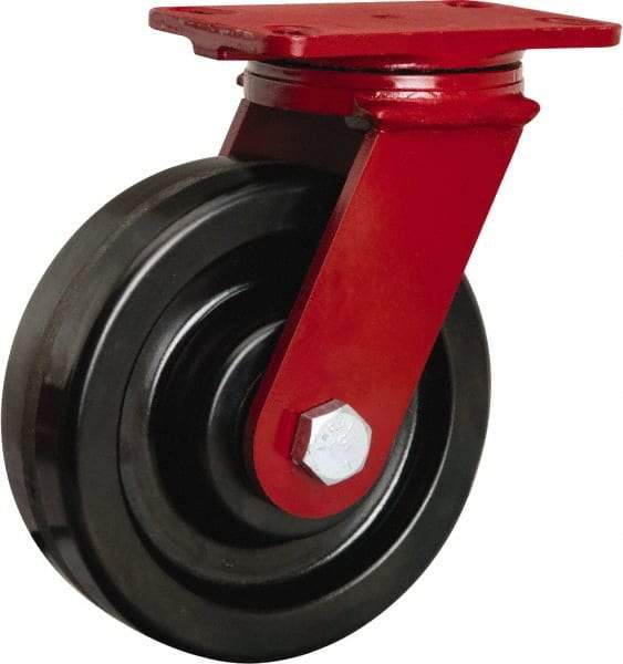 Hamilton - 8" Diam x 2-1/2" Wide x 10-1/8" OAH Top Plate Mount Swivel Caster - Phenolic, 2,000 Lb Capacity, Straight Roller Bearing, 4-1/2 x 6-1/2" Plate - USA Tool & Supply
