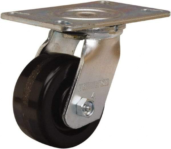 Hamilton - 4" Diam x 2" Wide x 5-5/8" OAH Top Plate Mount Swivel Caster - Phenolic, 800 Lb Capacity, Straight Roller Bearing, 4-1/2 x 6-1/4" Plate - USA Tool & Supply