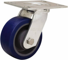 Hamilton - 5" Diam x 2" Wide x 6-1/2" OAH Top Plate Mount Swivel Caster - Polyurethane Mold onto Cast Iron Center, 840 Lb Capacity, Sealed Precision Ball Bearing, 4-1/2 x 6-1/4" Plate - USA Tool & Supply