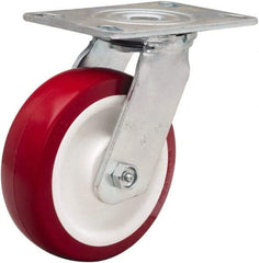 Hamilton - 6" Diam x 2" Wide x 7-1/2" OAH Top Plate Mount Swivel Caster - Polyurethane Mold on Polypropylene, 900 Lb Capacity, Straight Roller Bearing, 4-1/2 x 6-1/4" Plate - USA Tool & Supply