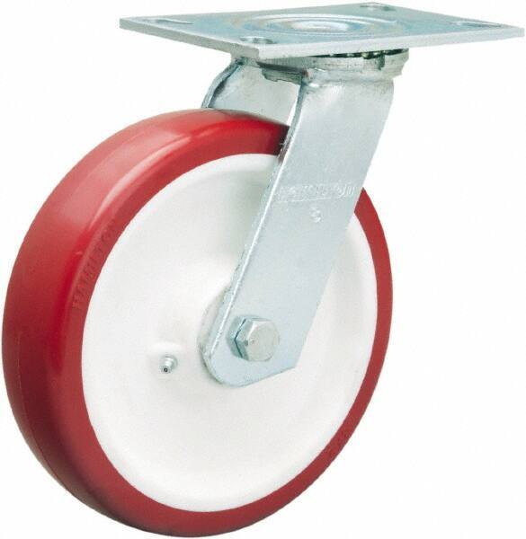 Hamilton - 8" Diam x 2" Wide x 9-1/2" OAH Top Plate Mount Swivel Caster - Polyurethane Mold on Polypropylene, 900 Lb Capacity, Straight Roller Bearing, 4-1/2 x 6-1/4" Plate - USA Tool & Supply