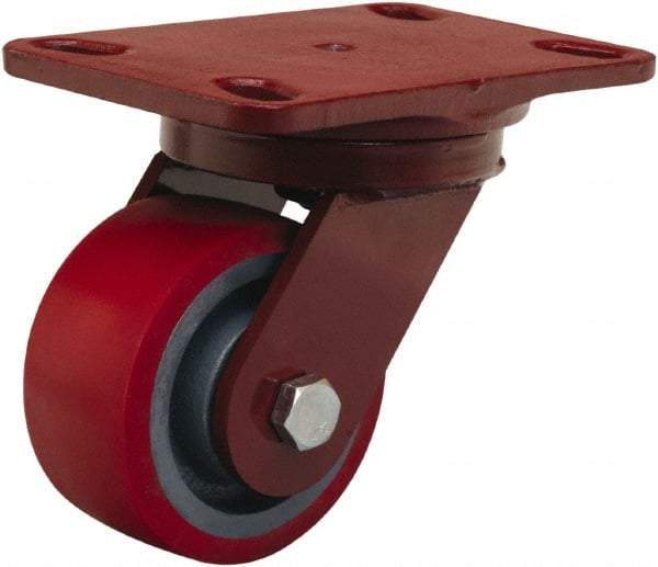 Hamilton - 4" Diam x 2" Wide x 5-5/8" OAH Top Plate Mount Swivel Caster - Polyurethane Mold on Forged Steel, 900 Lb Capacity, Sealed Precision Ball Bearing, 4-1/2 x 6-1/2" Plate - USA Tool & Supply