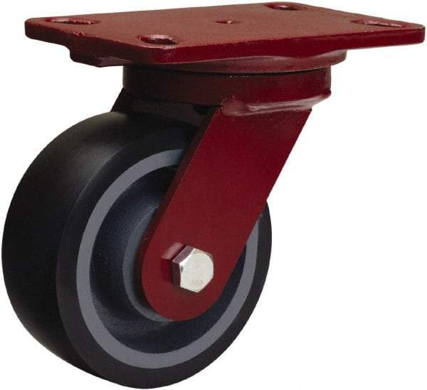 Hamilton - 5" Diam x 2" Wide x 6-3/4" OAH Top Plate Mount Swivel Caster - Polyurethane Mold onto Cast Iron Center, 1,360 Lb Capacity, Tapered Roller Bearing, 4-1/2 x 6-1/2" Plate - USA Tool & Supply