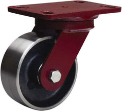 Hamilton - 5" Diam x 2" Wide x 6-3/4" OAH Top Plate Mount Swivel Caster - Forged Steel, 1,500 Lb Capacity, Tapered Roller Bearing, 4-1/2 x 6-1/2" Plate - USA Tool & Supply