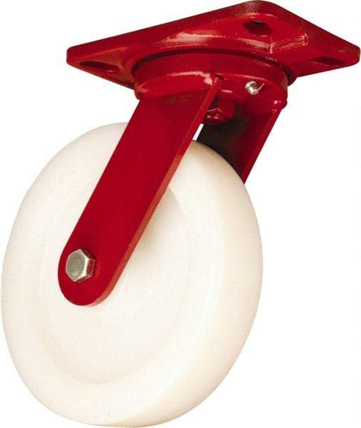 Hamilton - 8" Diam x 2" Wide x 9-3/4" OAH Top Plate Mount Swivel Caster - Nylon, Sealed Precision Ball Bearing, 4-1/2 x 6-1/2" Plate - USA Tool & Supply