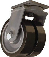 Hamilton - 12" Diam x 4" Wide x 15-1/2" OAH Top Plate Mount Dual Swivel Caster - Polyurethane Mold on Forged Steel, 15,600 Lb Capacity, Tapered Roller Bearing, 8-1/2 x 8-1/2" Plate - USA Tool & Supply