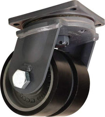 Hamilton - 10" Diam x 3" Wide x 13" OAH Top Plate Mount Dual Swivel Caster - Polyurethane Mold onto Cast Iron Center, 7,800 Lb Capacity, Tapered Roller Bearing, 8-1/2 x 8-1/2" Plate - USA Tool & Supply