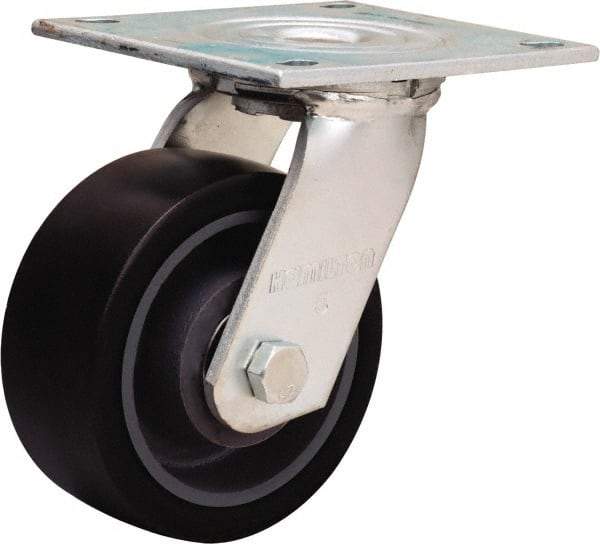 Hamilton - 5" Diam x 2" Wide x 6-1/2" OAH Top Plate Mount Swivel Caster - Polyurethane Mold onto Cast Iron Center, 900 Lb Capacity, Sealed Precision Ball Bearing, 5 x 5-1/2" Plate - USA Tool & Supply