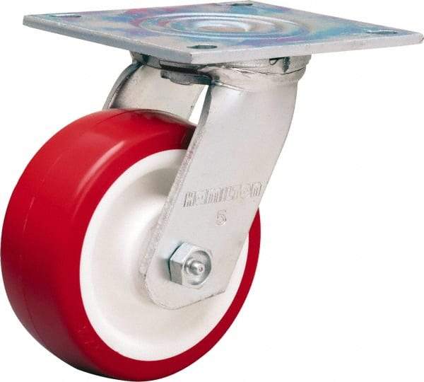 Hamilton - 5" Diam x 2" Wide x 6-1/2" OAH Top Plate Mount Swivel Caster - Polyurethane Mold on Polypropylene, 900 Lb Capacity, Straight Roller Bearing, 5 x 5-1/2" Plate - USA Tool & Supply