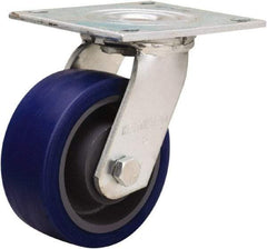 Hamilton - 5" Diam x 2" Wide x 6-1/2" OAH Top Plate Mount Swivel Caster - Polyurethane Mold onto Cast Iron Center, 840 Lb Capacity, Sealed Precision Ball Bearing, 5 x 5-1/2" Plate - USA Tool & Supply