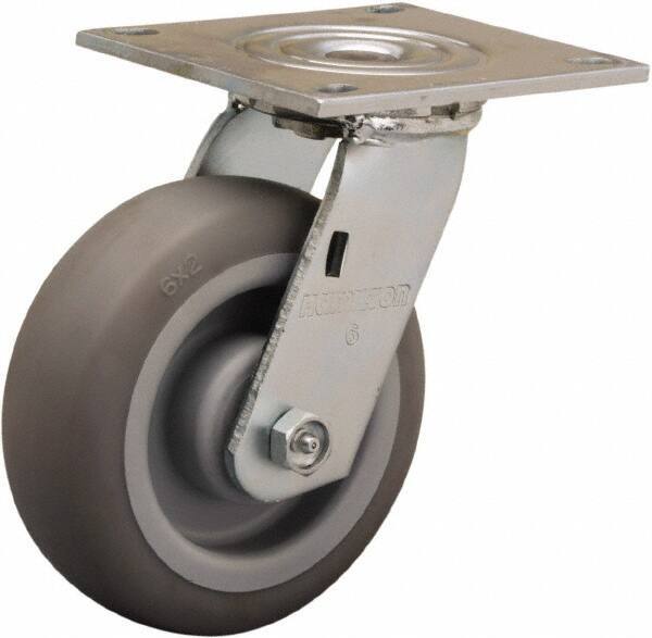 Hamilton - 6" Diam x 2" Wide x 7-1/2" OAH Top Plate Mount Swivel Caster - Rubber Mold on Polyolefin, 410 Lb Capacity, Straight Roller Bearing, 5 x 5-1/2" Plate - USA Tool & Supply